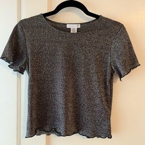 Black shimmer short sleeve crop top